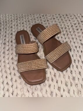 Steve Madden Braided Double-Strap Slide Sandals in Tan